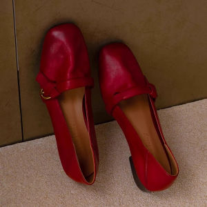 IELGY Soft sole comfortable womens shoes red shallow mouth one-step shoes