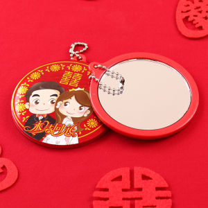 Creative Red Wedding Mirrors Couples Festive Gifts round Waist-Cut Wedding Celebration Supplies Decorative Ornaments