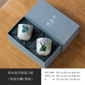 แก้วดื่มชาเคลือบลวดลายดอกไม้สไตล์จีน ชุดชาฮกเกี้ยว ชิ้นเดียว แก้วดื่มชาแบบฝังลวดลายใต้ Glaze ดินเผา ถ้วยดินเผาแฮนด์ดิป