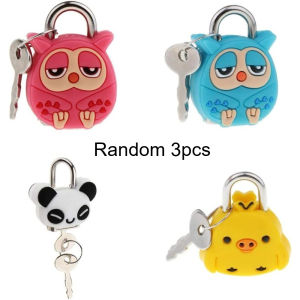 3/4pcs Mini Padlock Safety Lock With Key Cute Cartoon Doll Animal Padlock Childrens Gift