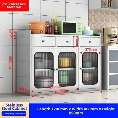 Stainless Steel Kitchen Storage Cabinet Multi-layer Mobile Glass Door