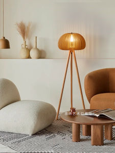 Japanese Style Vintage Living Room Floor Lamp Bedroom B & B Log Style Creative Medieval Pumpkin Decorative Table Lamp