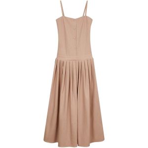 SOLWEIGE | Limited Edition Early Autumn Pink Denim Floor-length Skirt with Heavy Embroidery and Waist-cinching Strapless Dress