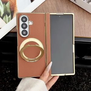 szhaiyu | Electroplated 360 Rotating Bracket Magnetic Phone Case for Samsung Galaxy Z Fold8 Ultra Fold 8 7 Leather Hinge Protective Cover