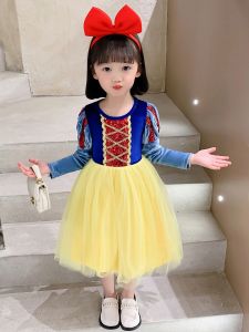Princess Costume Skirt for Girls Autumn Snow White Halloween Performance Dress Cotton Polyester Long Sleeve Childrens Dress