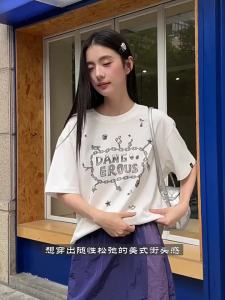 dangerouspeople | Metallic Print Summer Street Style T-shirt