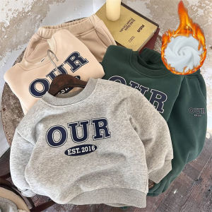 Autumn Boys Clothing Sets Kids Plus Velvet Warm Sweatshirts+Pants 2 Pcs Fashion Letter Print Children Thicken Sports Suit