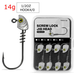 MrLurion 15pcs/Box 3.5g 5g 7g 10g 14g Screw lock jigging head fishing lure baits soft worm lure fishhook wobblers with 3D eyes