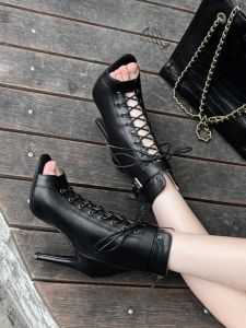 Open-toe Hollow Lace-up Jazz Dance Shoes Heels