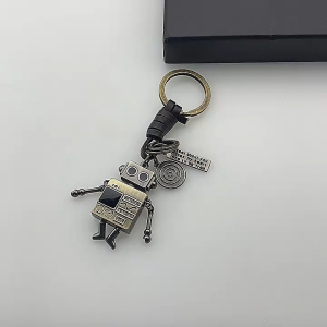 Retro Robot Keychain Steampunk Bag Charm for Men Vintage Bronze Key Ring Gift Vintage Limb Movable Robot Keychain Hand-Woven Cowhide Car Key Chain Women Creative Metal Key Pendant Keyrings ***FREE TANSPARENT 3D JEWELRY DISPLAY BOX***