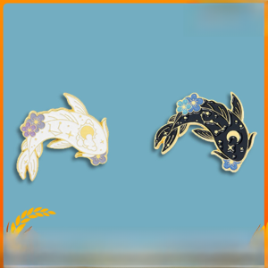 Chinese Ancient Style Fancy Carp Brooch Black and White Chinese Style Taiji Yin and Yang Couple Badge a Pair of Cute Metal Medals