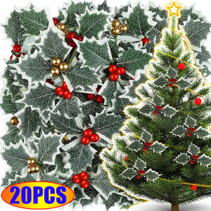 10/20Pcs Christmas Simulation Holly Berry Leaves DIY Wreath Christmas Tree Decoration Home Christmas and New Year Decorations