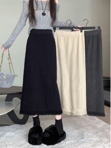 Autumn Fashion plus Size A-Line Knitted Skirt High Waist Midi Length Pear Shape Slimming Casual Versatile Womens Skirt