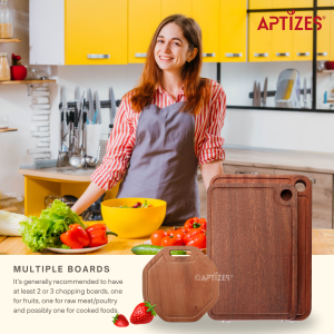 APTIZES® Eco-Friendly Ebony Wood Cutting Board with Juice Groove | Non-Slip Multi-Surface Kitchen Utensil | 2.5cm Thick Dual-Sided Serving Tray