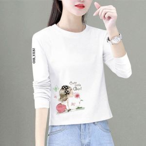 Pure Cotton White Liner Bottoming Shirt for Women Spring and Autumn Long Sleeve T-shirt Plus Size Loose Small Short Top T-shirt Fashion
