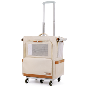 กระเป๋าใส่แมว Petseek ขนาดใหญ่ กระเป๋าใส่แมวและสุนัขแบบพกพาได้ กระเป๋าใส่สัตว์ในรถแบบระบายอากาศได้ กระเป๋าใส่สัตว์แบบมีที่ลากด้านหน้าและกระเป๋าเป้สะพายหลังสองข้าง