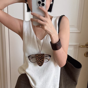 Neck Strap Sunglasses Storage Bag Magnetic Absorption Glasses Organizer Portable Small Leopard Print Glasses Clip Hanging Rope