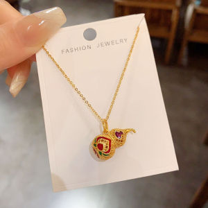 New Chinese Style Fashionable Small Luxury Combination Earrings Necklace Set Womens Design Sense  out Lockbone Gourd