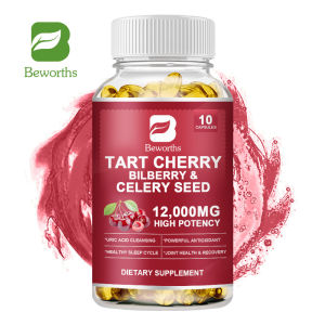 BEWORTHS Organic Tart Cherry Extract Capsules with Bilberry Fruit & Celery Seed 1200mg Premium Uric Acid Cleanse for Joint Support & Muscle Recovery