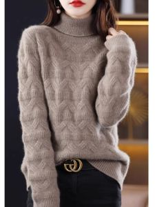 WANGGONGZHU | Womens Cashmere Knitted Sweater High Collar Thickened Autumn Winter Fashion Style Turtleneck Woolen Knitwear Princess Style