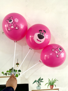 Thickened 12-Inch Cartoon Strawberry Bear Balloons round Shape Kindergarten Birthday Party Decoration School Event Gifts