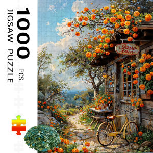 1000pcs Charming Cottage & Orange Blossom Jigsaw Puzzle - Large 70x50cm Vibrant Rustic Village Scene with Stone Path
