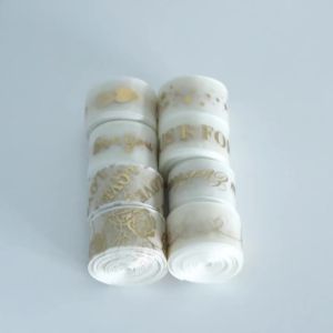 5yards/lot 25mm Gold Foil Printed Organza Ribbon Fish Tail Edge Organza Ribbons for DIY Gift Wrapping Wedding Party Decoration