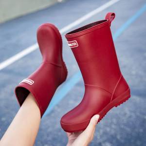 MENGMIAN | Slip-resistant Red Rain Boots Mid-length