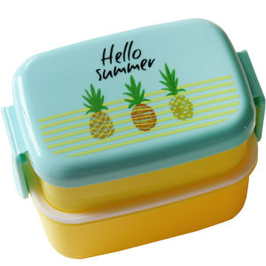 Dễ Thương Hộp Trái Cây Mini 2 Lớp Dâu Dứa Có Nĩa Di Động Đi Chơi Hạt Ăn Nhẹ Em Bé Hộp Tráng Miệng Nhựa Phong Cách Nhật Bản