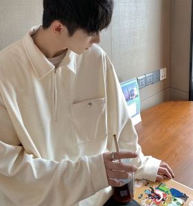 American-Style Half Zipper Sweatshirt & Men's Long Sleeve Polo Shirt: 2023 New Arrival