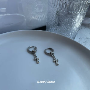 Niche Design Ear Clip without Ear Piercing Men Cross Fancy Frosty Style Stud Earrings Ins Easiest for Match Earrings