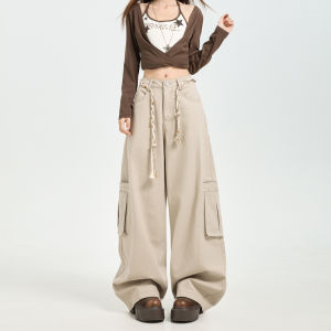 Womens Workwear Denim Pants High Waist Straight Leg Wide Leg Pants Multiple Pockets Casual Comfortable Cotton Jeans