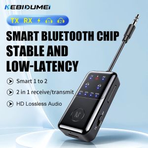 Kebidumei | KEBIDUMEI 2 in 1 Bluetooth 6.0 Audio Transmitter Receiver One to Two Wireless Adapter 3.5mm AUX HiFi Stereo Adapter For Car TV