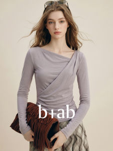 Irregular Slanted Collar Ruffle Waist T-Shirt for Women