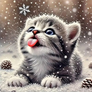 HUACAN 5d Diamond Mosaic Cat Winter Animal Full Drill Painting New Collection Picture Of Rhinestones  Wall Decoration