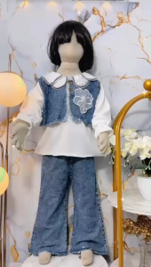 Stelan jins 3 IN 1 anak perempuan import korean style Model Bunga Tulip usia 3 - 12 tahun set anak tangung set anak jumbo oversize terbaru 2025 - COD - ZOYA DENIM 3 TAHUN