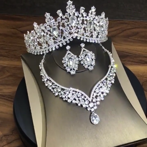Crystal Bridal Wedding Jewelry Sets for Women Rhinestone Necklace Drop Earrings Fit Wedding Dress