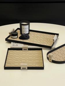 Luxurious French Vintage Leather Tray Rectangular Entrance Hall Living Room Decorative Storage Tray for Keys Jewelry Incense