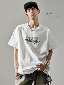 SZON | Áo Thun In Hình Hip-hop Dáng Rộng Vai Rơi Cổ Ngắn