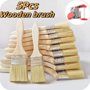 5Pcs Excellent Quality Paint Brush Wooden Handle BBQ Brush 1-6 Inch Artist Painting Brushes for Wall and Furniture Paint Brush