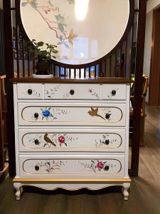 American-Style Painted Chest of Drawers Solid Wood Home Cabinet European-Style Bedroom Storage Retro Living Room Designer Chest of Drawers