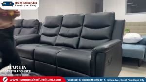 Homemaker Furniture Martin Synthetic Leather Recliner W/ Cup Holder-3 Seater