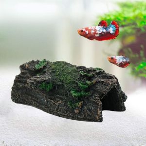SKYJS Resin Aquarium Hollow Tree Trunk Bark Shape Decorative Fish Shrimp Hideout Caves Fish Tank Decoration Simulation Turtle Hiding Shelter Reptiles