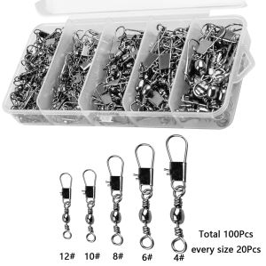 100pcs/box 5 Size Swivel Fishing Connector Snap Pin Rolling Hook Lure Connectors Tackle Alloy Gear Fish Tool Fishing Accessories