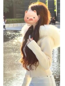 Ladies Short Knitted Cardigan Coat with Double Zipper And Fur Collar Korean Style Commute Wind White Sweatshirt Outerwear