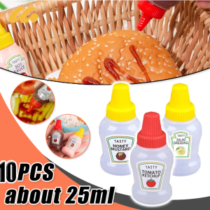 10pcs Mini Sauce Bottle 25ml Ketchup Honey Tomato Salad Containers Portable Lunch Box Sauce Containers Seasoning Storage Bottle Jar Accessories