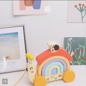 Baby Rainbow Wooden Toy Car Children Snail Rally Car Toys Montessori Games Cartoon Snail Wooden Education