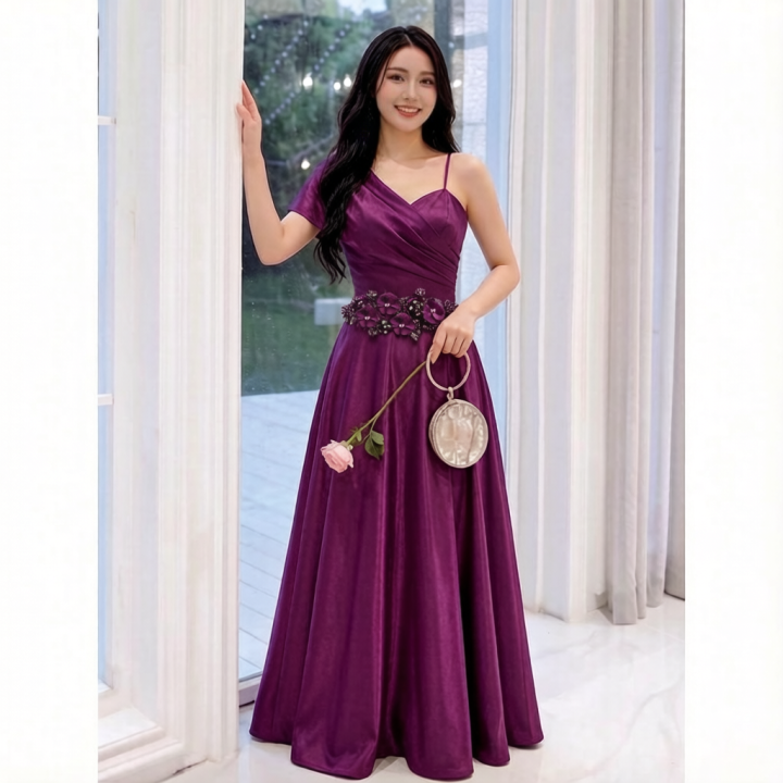 formal dress philippines EAGLELY 2026 New Elegant Wedding For Bride Wedding Fairy Prom Dress Floor Length Purple Satin Evening Dresses 3D Flower Embroidery Cocktail Dress extended:285152