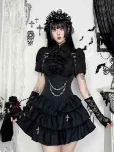 Váy Công Chúa Đen Phong Cách Gothic Witch Set Y2K Lolita Maid Set Váy Xếp Ly Không Tay Mùa Hè 2024 Váy Công Chúa Cho Nữ