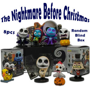Bandai | Anime 8Pcs The Nightmare Before Christmas Jack Skellington Mayor Sally Figure Action Pvc Models Toy Ornaments Gifts 7.5-8.5cm